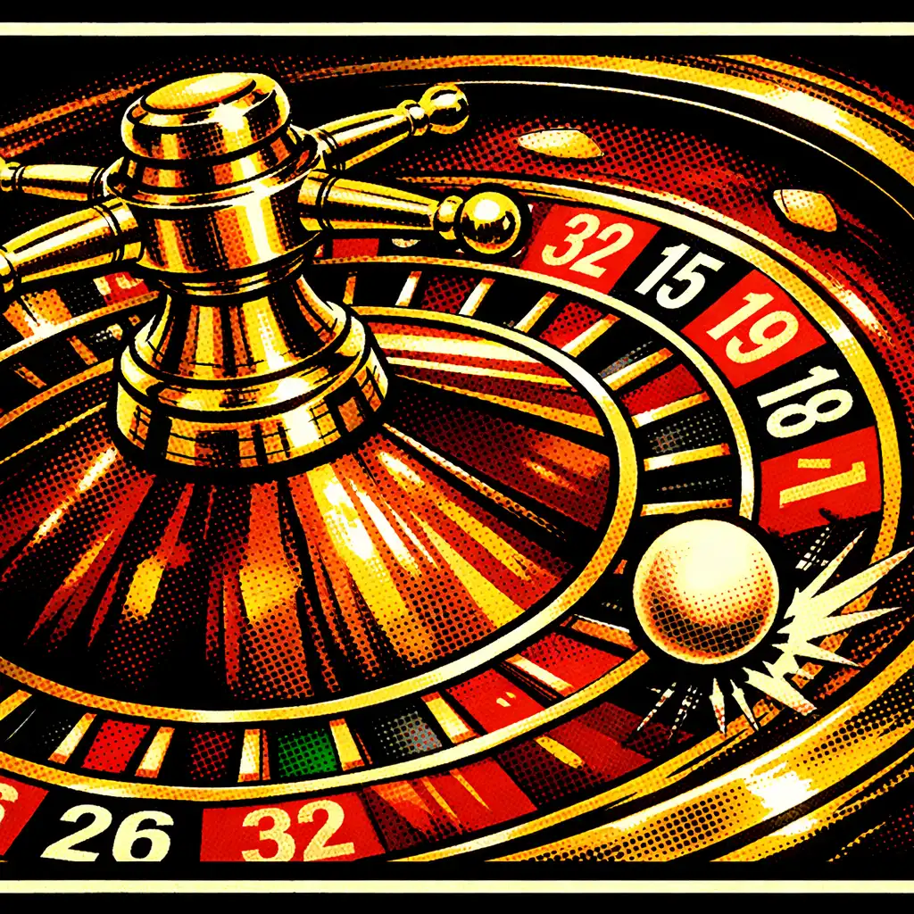 Close-up of a roulette wheel in motion with the ball bouncing