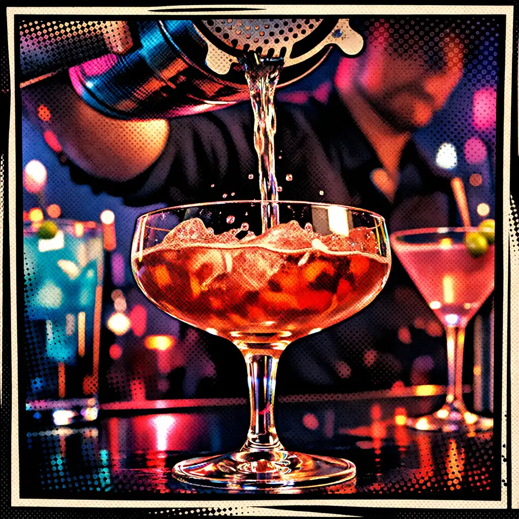 Close-up of a cocktail being poured at a bar during an event